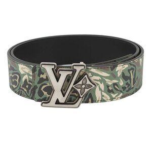 LOUIS VUITTON Belt: LV Flower Camouflage 40mm Reversible Size 35.4" PVC/Leat...